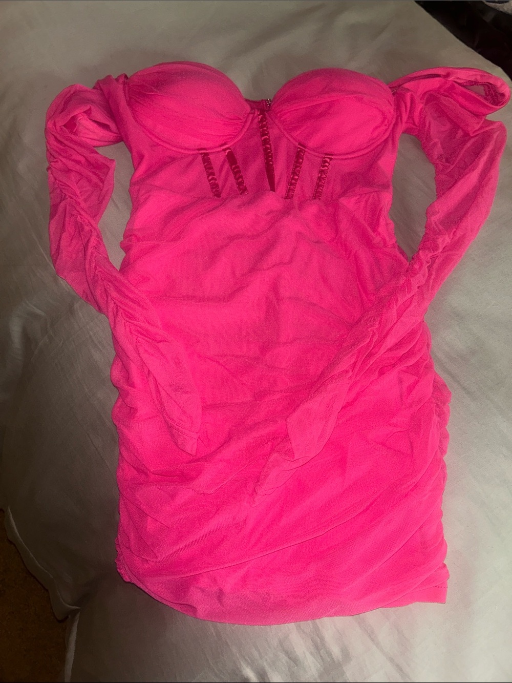 NWOT Hot Pink Mesh Bustier Bodycon Dress